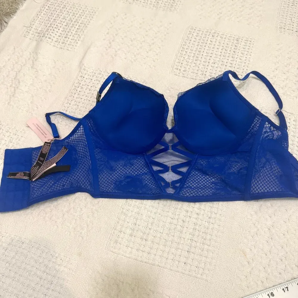Victoria’s Secret Bombshell 32D plunge fishnet push up corset top BC3 3225